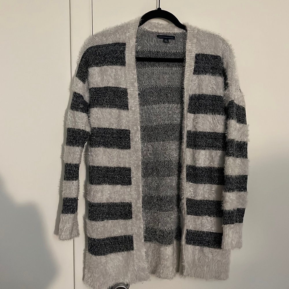 American Eagle Black and White Fuzzy Cardigan